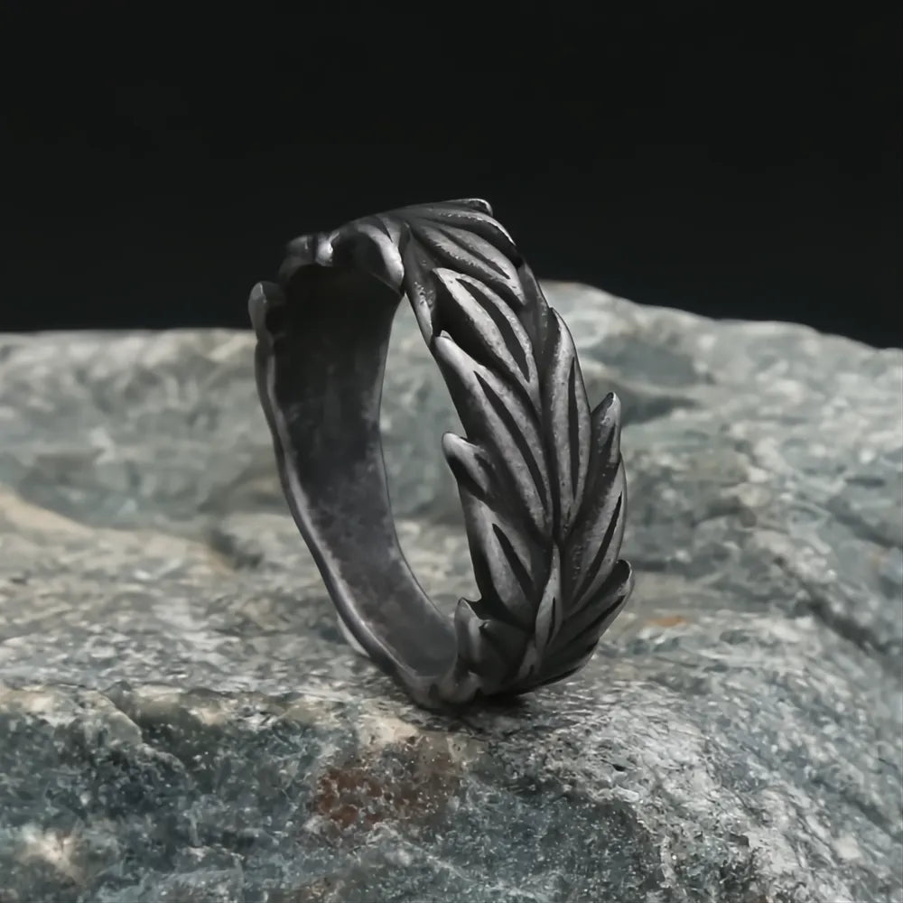 Vintage 316L Stainless Steel Black Ears of Wheat Ring Unisex Neo-Gothic Punk Jewelry Gift