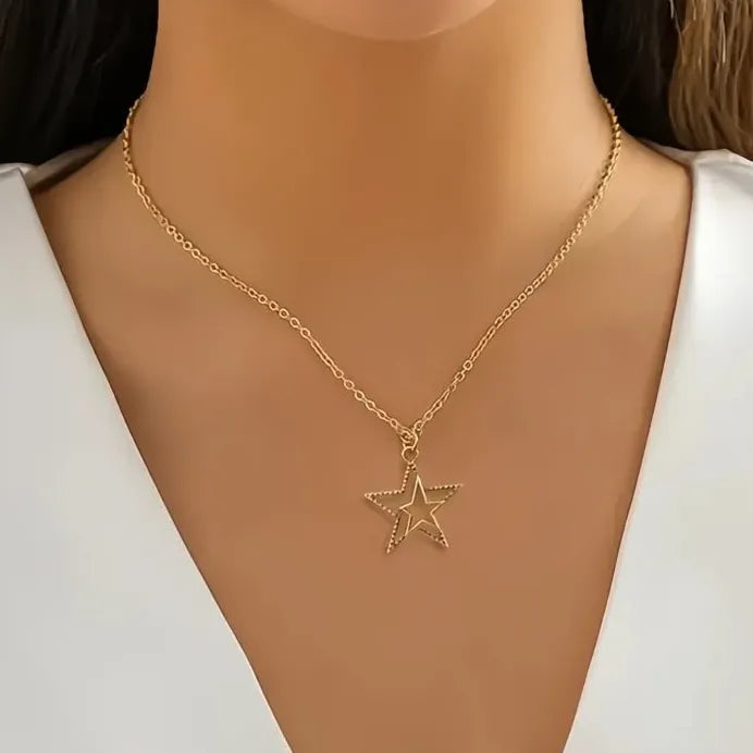 Double Star Pendant Necklace for Women Trendy Party Jewelry Charm