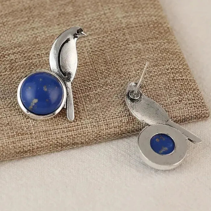 Italian Retro Bohemian Bird Design Zinc Alloy Lapis Lazuli Earrings for Women
