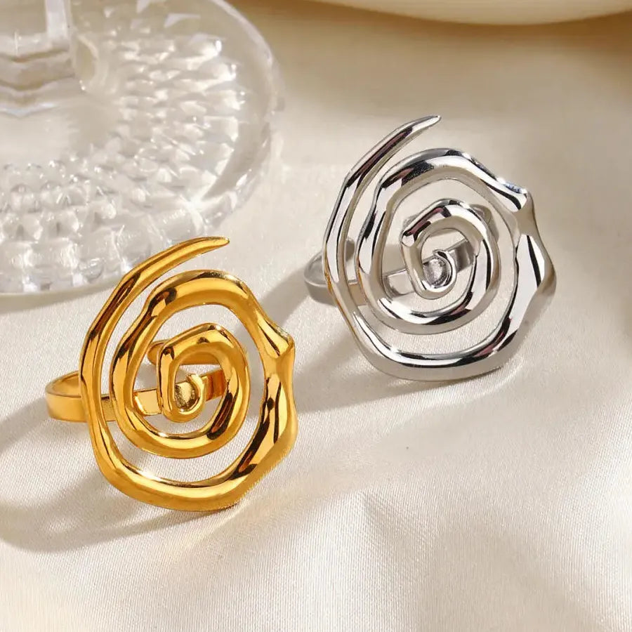 Adjustable Spiral Stainless Steel Geometric Cocktail Ring Women Men Gift Jewelry