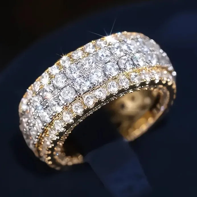 Two-Tone Cubic Zirconia Engagement Ring Wedding Band for Women Elegant