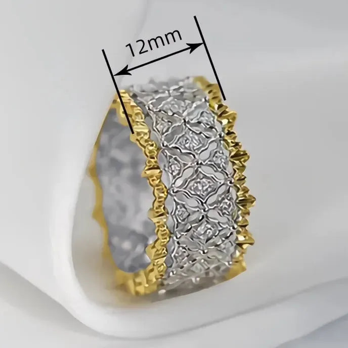 Two Tone Geometric Hollow Metal Ring for Women with Cubic Zirconia Brass Jewelry