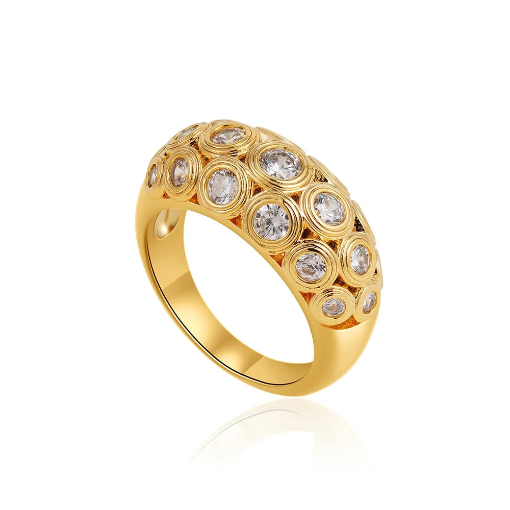 Italy Geometric CZ Zircon Wide Dome Sparkling Wedding Ring Stainless Steel Jewelry