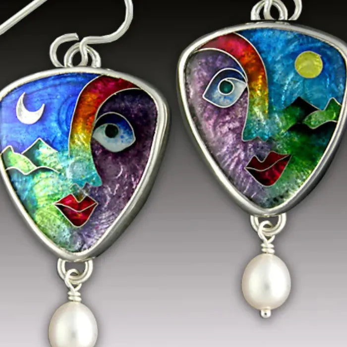 Vintage Geometric Antique Silver Resin Drop Earrings with Imitation Pearl Pendant Gift