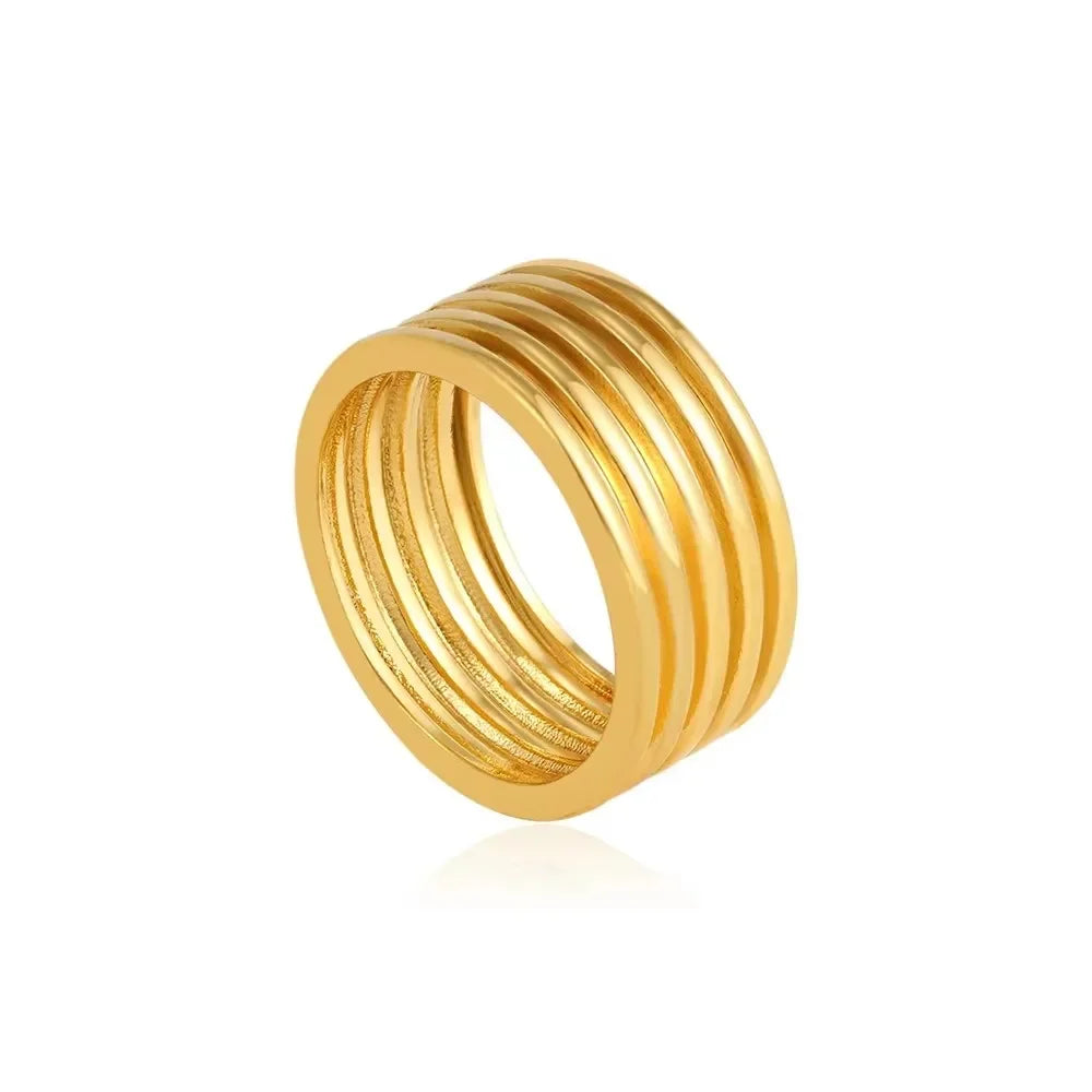 Vintage Multilayer Wide Chunky Knuckle Ring Gold Plated Stainless Steel Zircon Wedding Jewelry
