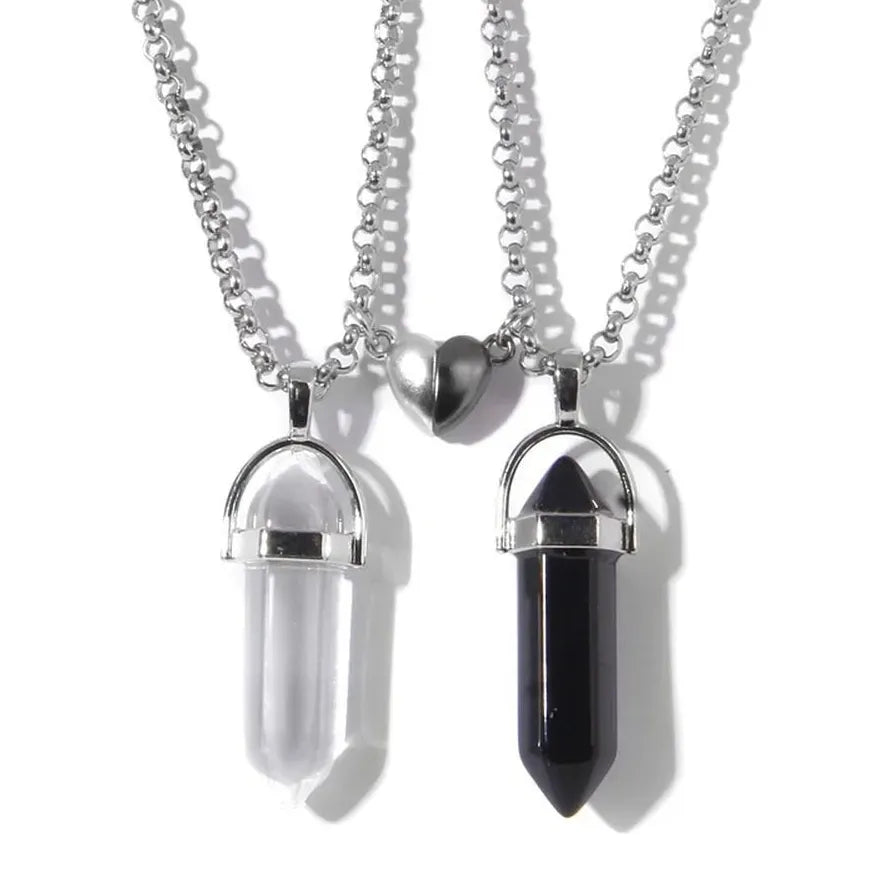 Natural Quartz Crystal Opal Agate Hexagonal Pendulum Necklace Leather Chain Charm