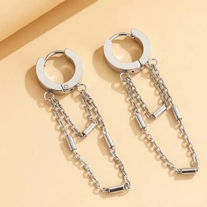 Stainless Steel Geometric Tassel Drop Earrings for Women Vintage Gift