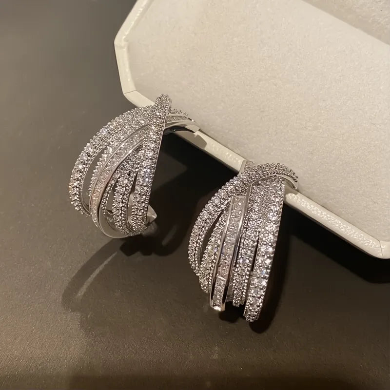 Novel Brilliant Cubic Zirconia Hoop Earrings for Women, Luxury Wedding Jewelry Gift