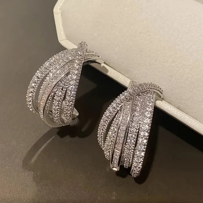 Geometric Cubic Zirconia Hoop Earrings Copper Alloy Wedding Gift