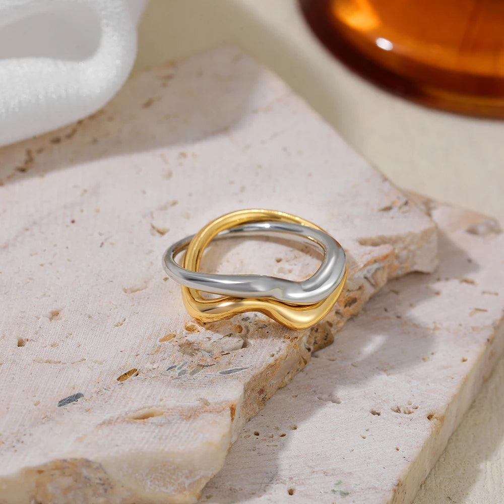 Stainless Steel Double Layered Minimalist Wedding Rings for Women Waterproof