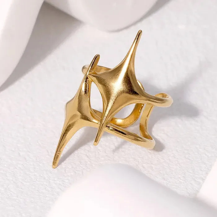 Adjustable Stainless Steel Star Cross Punk Y2K Ring for Women Gift Jewelry