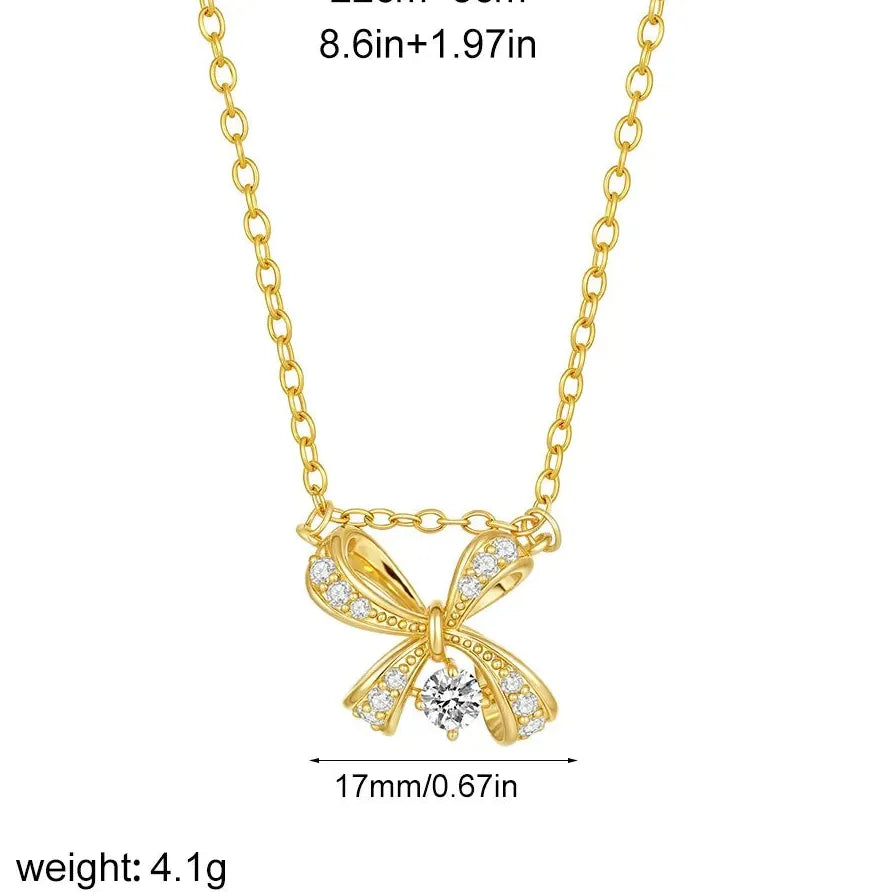18K Gold Plated Butterfly Bowknot Pendant Necklace Women CZ Zircon Choker Jewelry