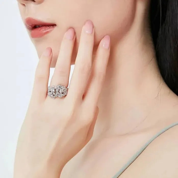Geometric Cubic Zirconia Women’s Wedding Engagement Band Silver Ring