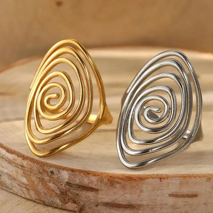 Adjustable Stainless Steel Open Oval Spiral Ring Boho Unisex Jewelry