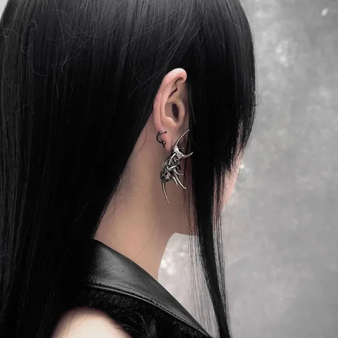 Copper Demon Horn Skull Earrings Gothic Neo-Gothic Studs Unisex Jewelry