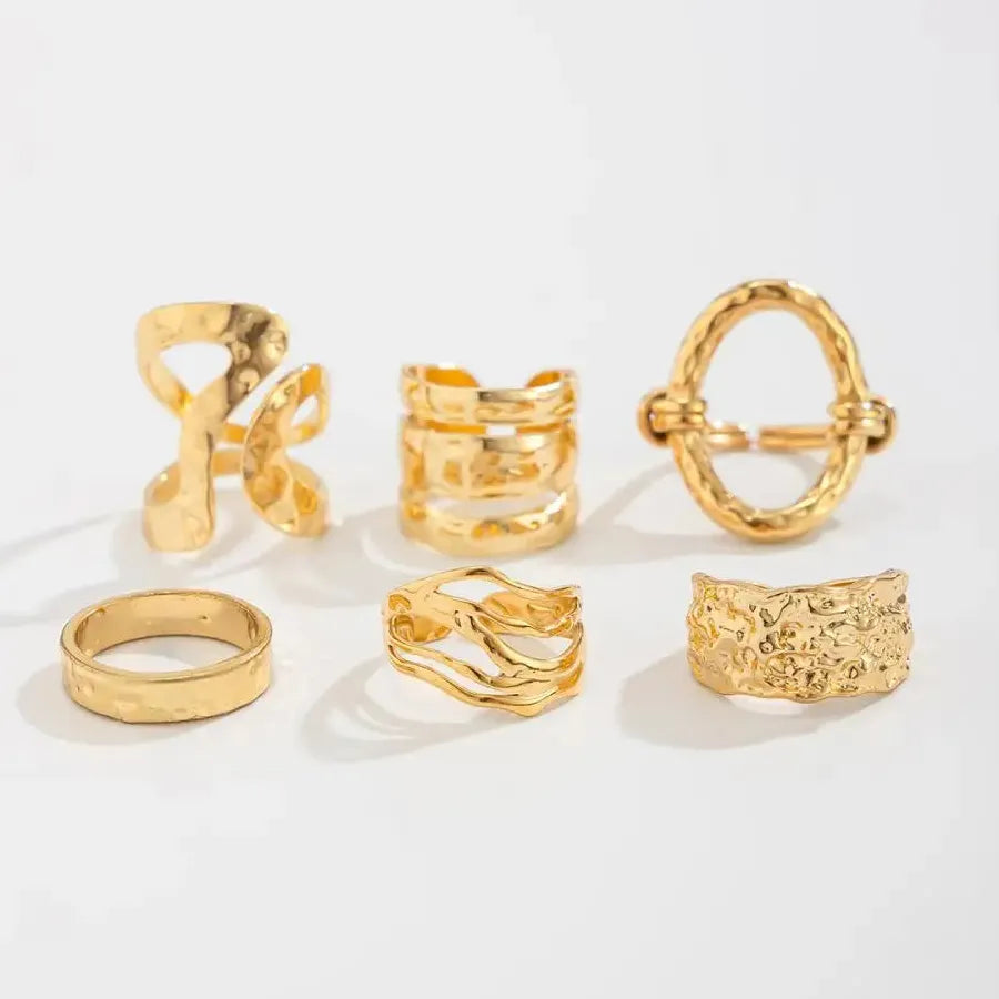 6Pcs Boho Geometric Irregular Hollow Rings Set for Women Fashion Jewelry