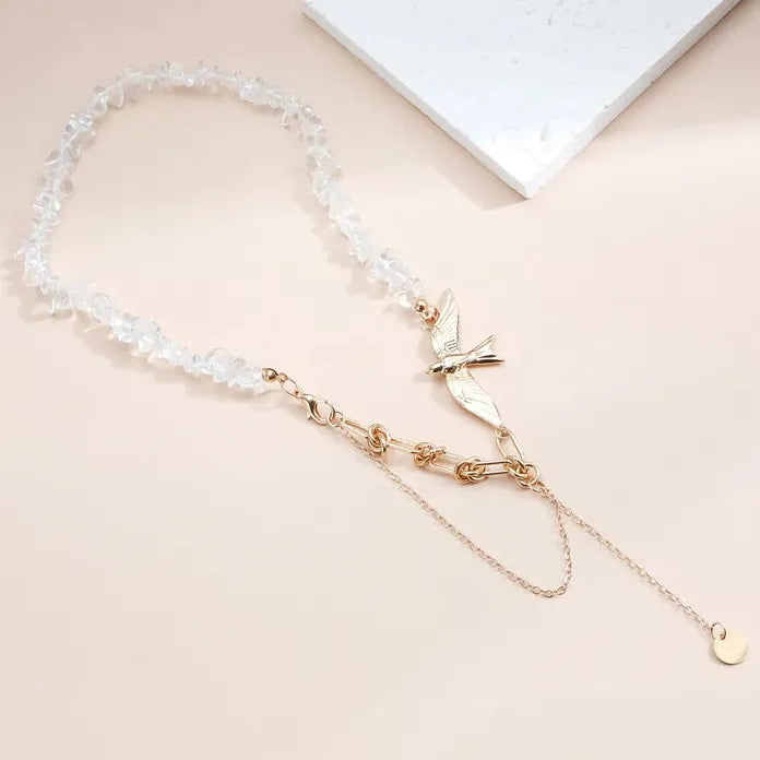 Swallow Pendant Crystal Necklace for Women Adjustable Zinc Alloy Jewelry Gift