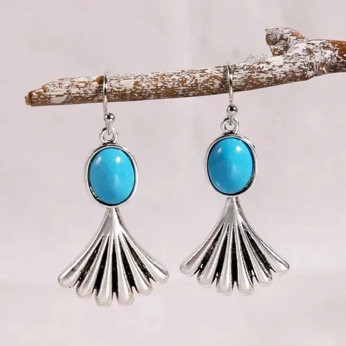 Bohemian Handmade Women's Earrings Natural Stone Drop Hook Artificial Sapphire Gift