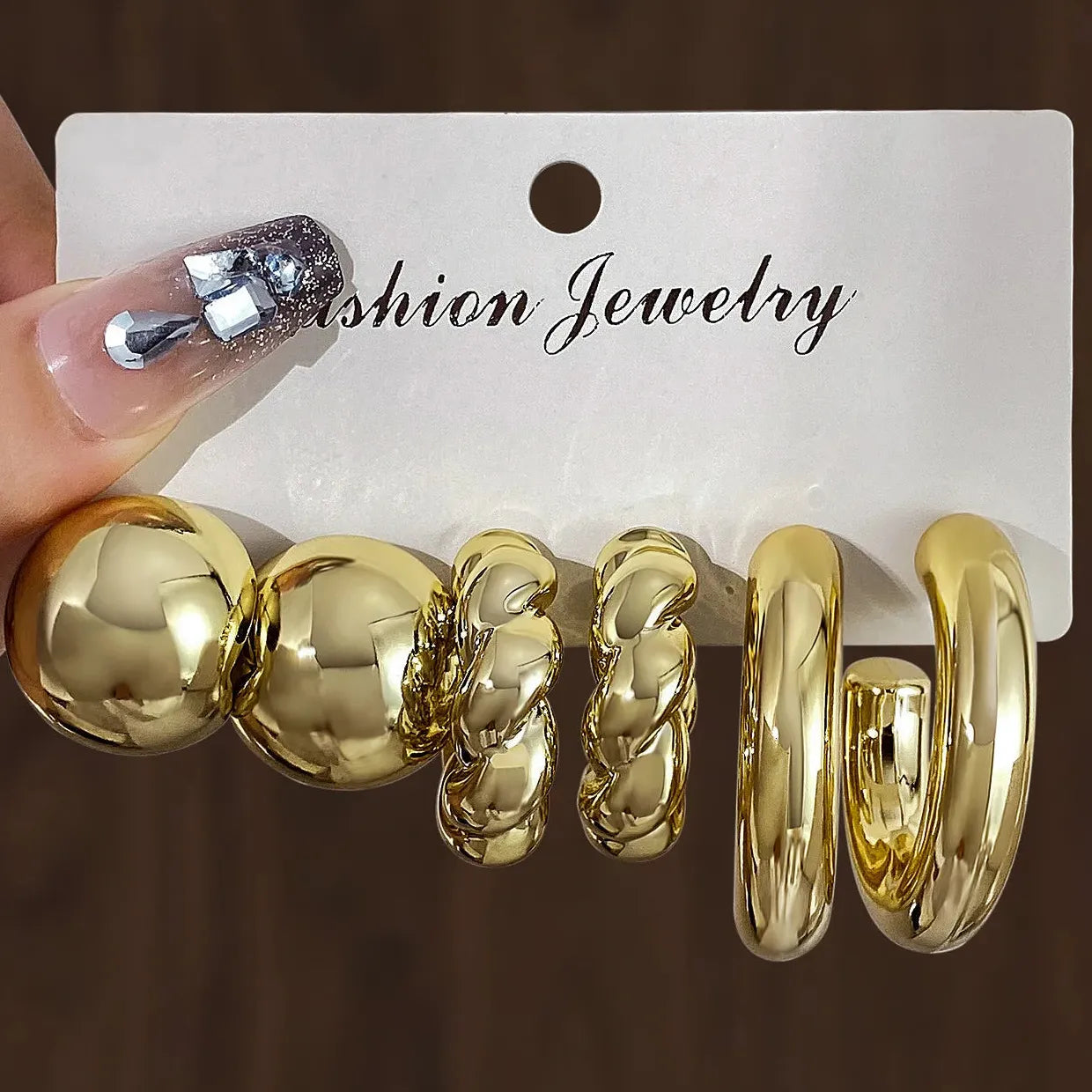 6Pcs Chunky Gold Waterdrop Hoop Earrings Zinc Alloy Vintage Bohemia
