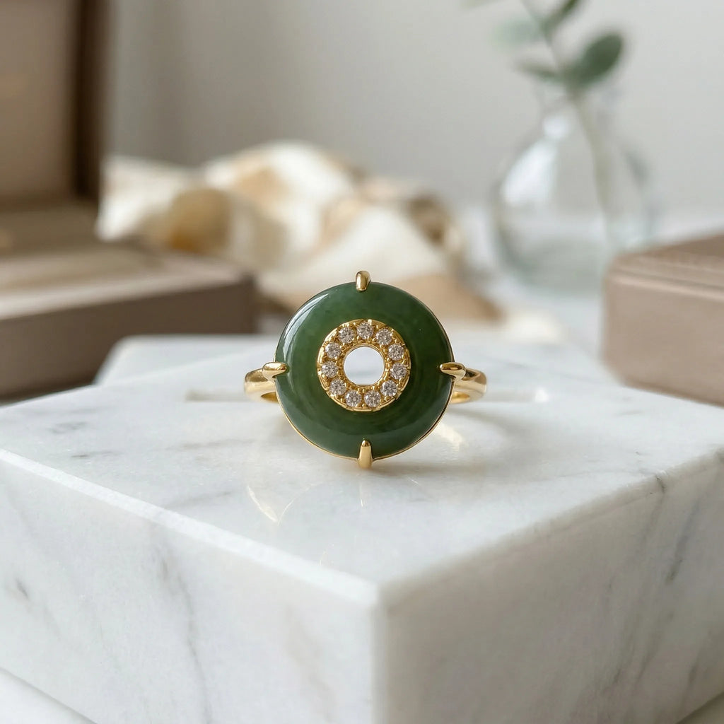 18K Gold Plated Green Donut Stainless Steel Ring for Women Wedding Jewelry