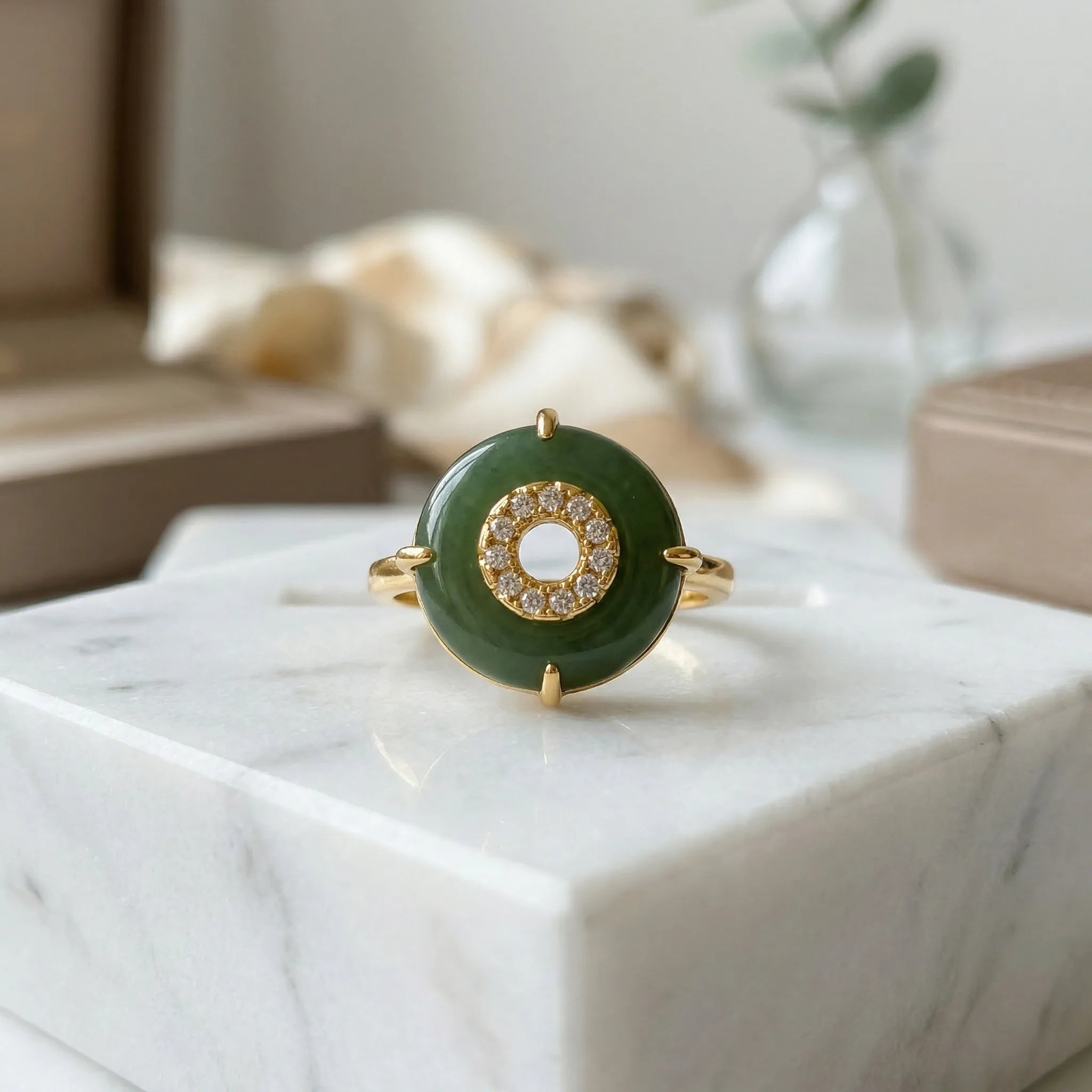 18K Gold Plated Green Donut Stainless Steel Ring for Women Wedding Jewelry
