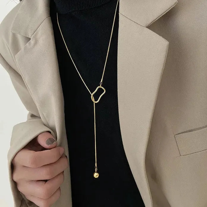Silver Long Tassel Pearl Pendant Necklace for Women Adjustable Choker Jewelry Gift