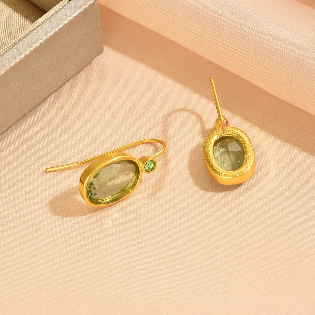 Creative Gold Oval Green Stone Drop Earrings for Women Zinc Alloy Jewelry Gift