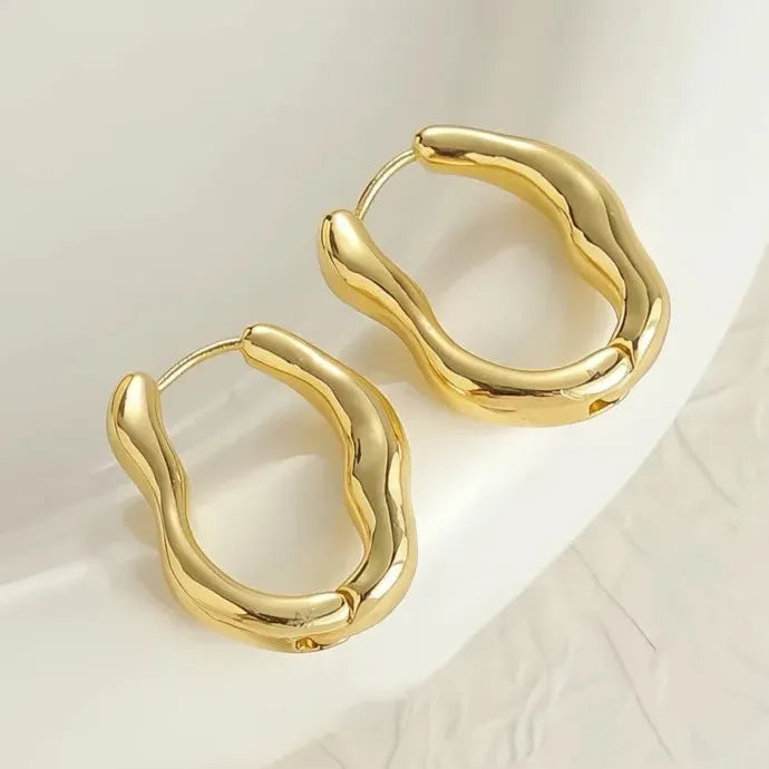Glossy Irregular Geometric Hoop Earrings Trendy Elegant Wedding Jewelry Brass Alloy