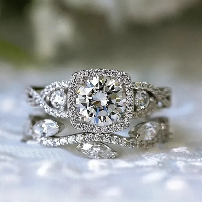 Women’s Engagement Wedding Ring Set Brass Cubic Zirconia Jewelry