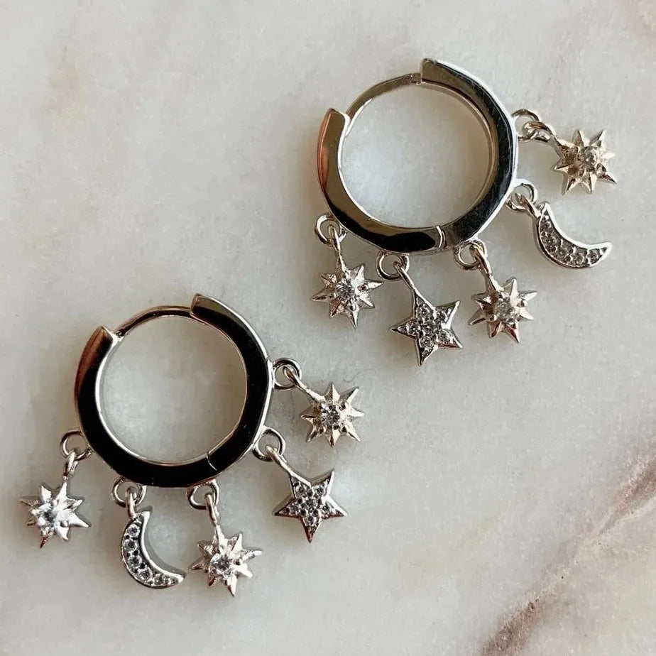 Korean Style Zinc Alloy Stars Moon Tassel Geometric Drop Earrings for Women