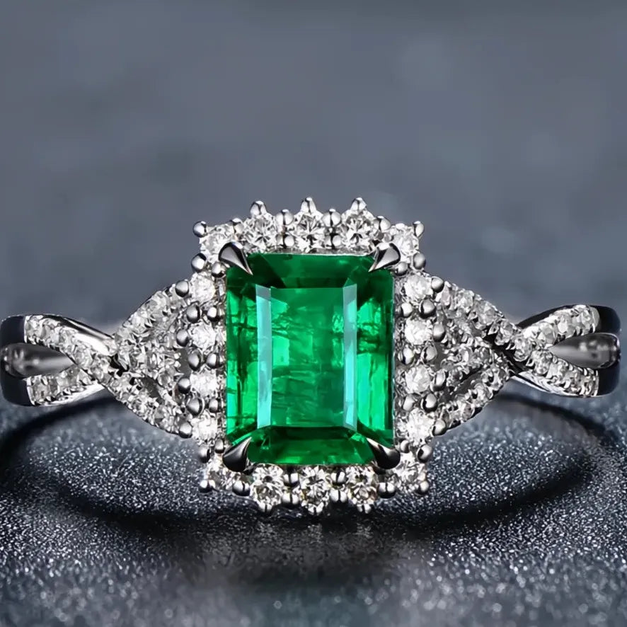 Brass Geometric Green Cubic Zirconia Wedding Ring for Women