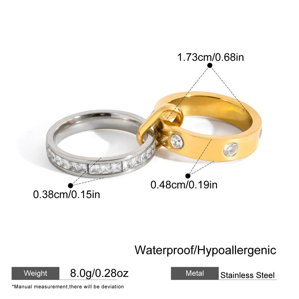 18K Gold Plated Stainless Steel Geometric Stackable Rings for Women Minimalist Jewelry