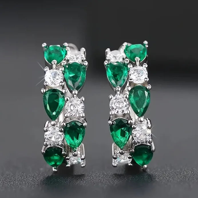 Brass Geometric Cubic Zirconia Hoop Earrings Stylish Wedding Jewelry for Women