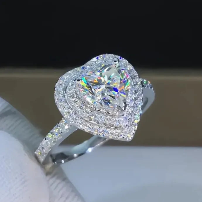 Women Heart Shaped Cubic Zirconia Ring Romantic Wedding Engagement Jewelry Brass