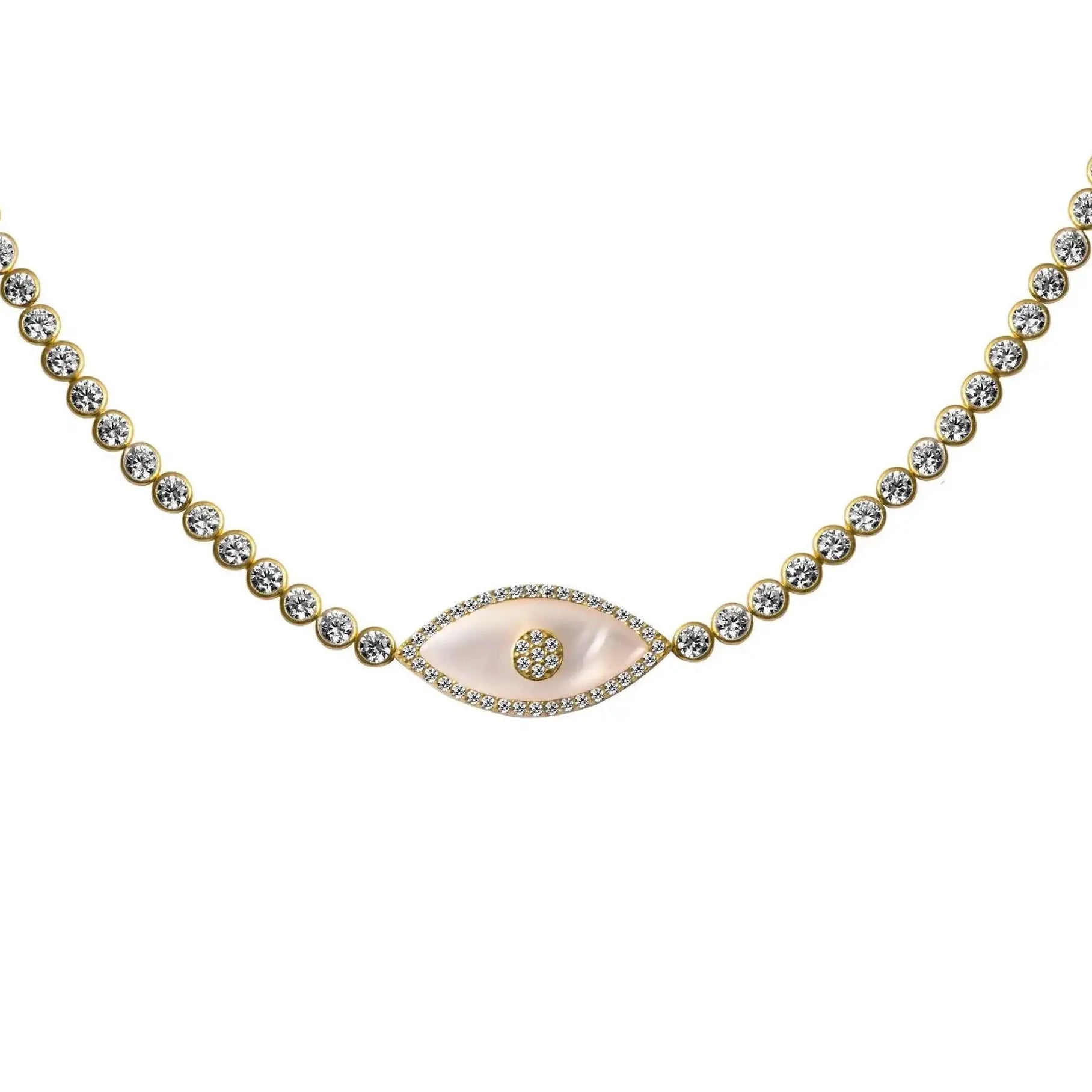 18K Gold Plated Turkey Rhinestone Evil Eye Opal Turquoise Zircon Choker Necklace