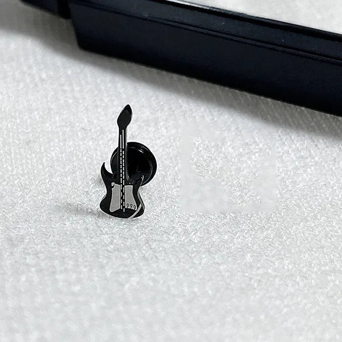 Star Guitar Punk Goth Titanium Steel Stud Earrings for Men Women