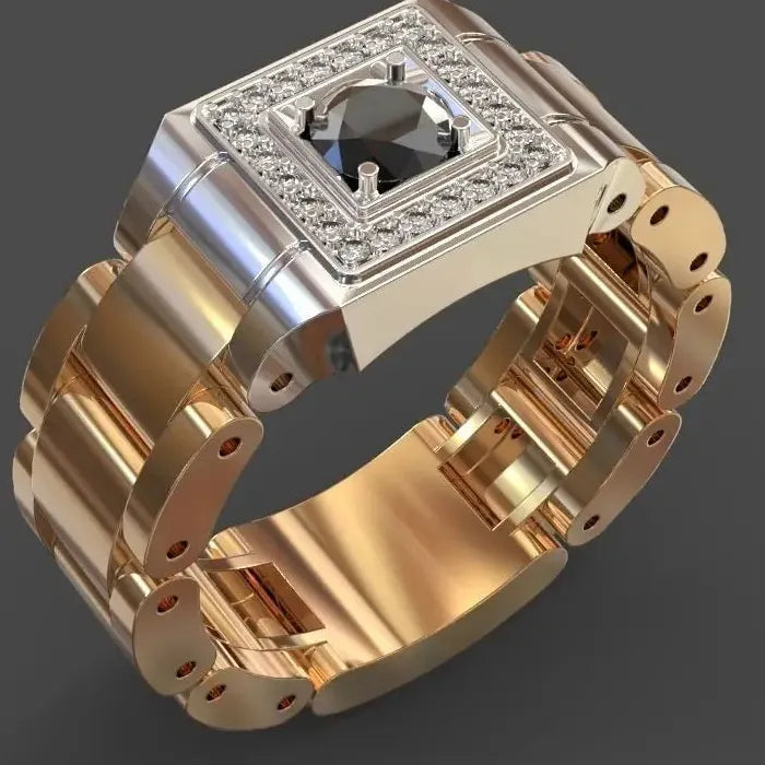 Men's Copper Ring with Blue Gemstone Inlay Square Design Engagement Wedding Gift