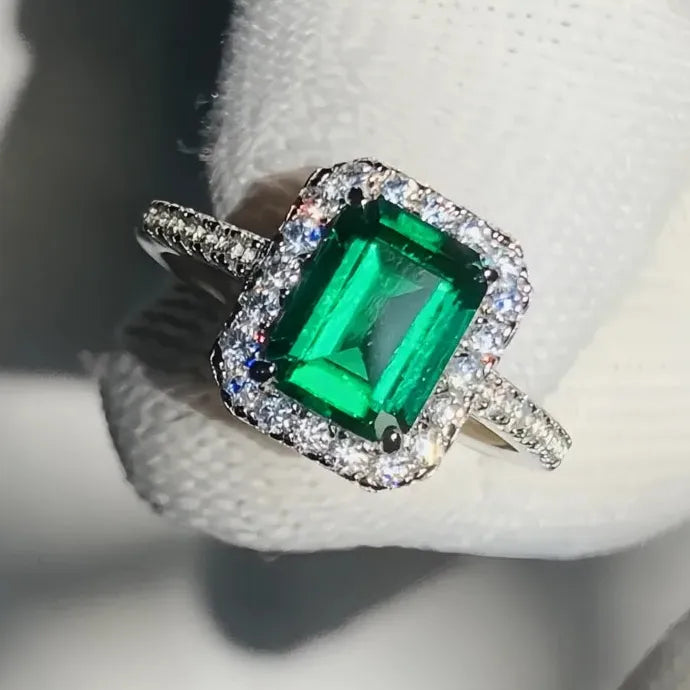 Luxury Green Cubic Zirconia Geometric Wedding Ring for Women Brass Bling
