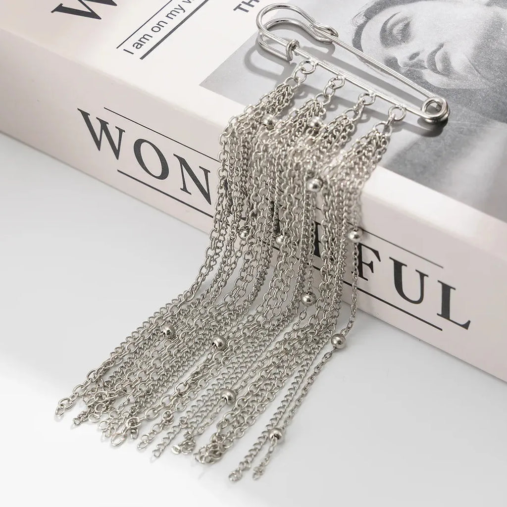 Silver Geometric Tassel Brooch Zinc Alloy Punk Fashion Pin Pendant Jewelry