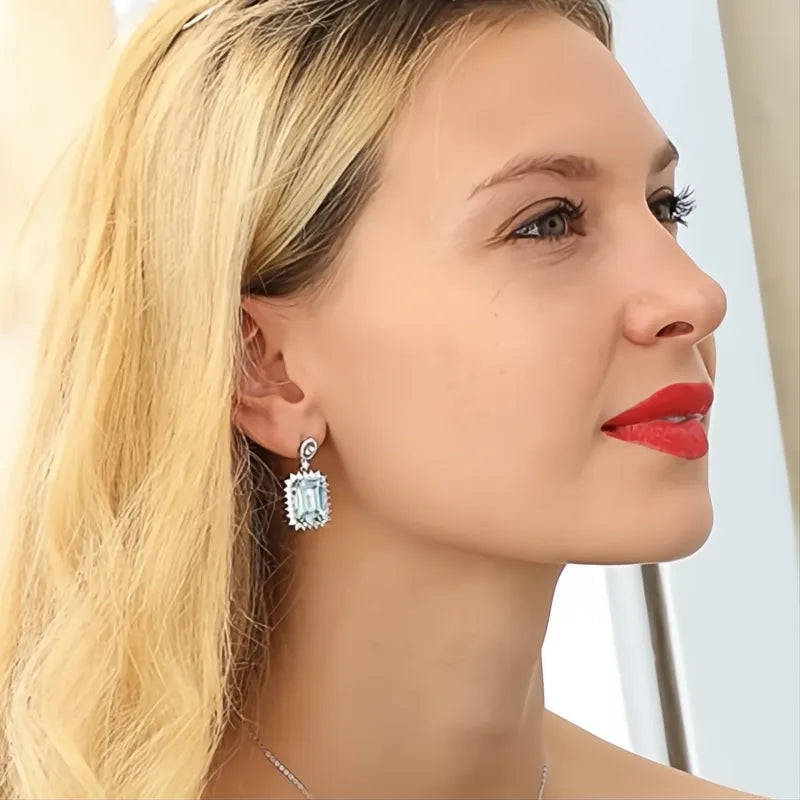 Light Blue Cubic Zirconia Drop Earrings for Women Engagement Wedding Fashion Jewelry