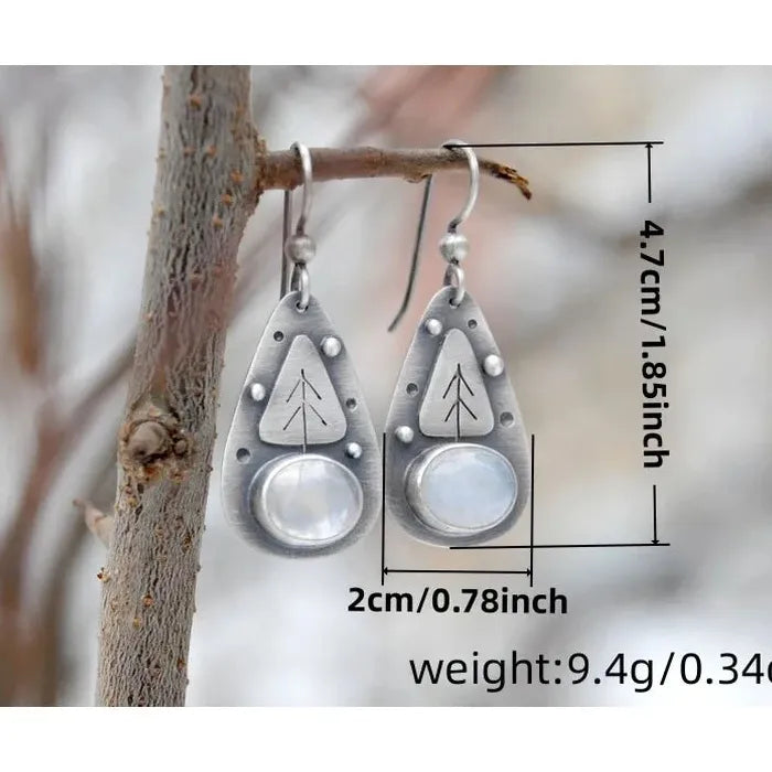 Bohemian Vintage Geometry Moonstone Pendant Earrings Zinc Alloy Jewelry Women