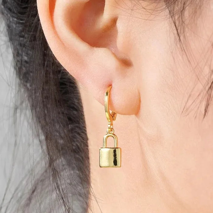 Punk Gothic Zinc Alloy Keylock Pendant Earrings for Men and Women Hip-Hop Jewelry