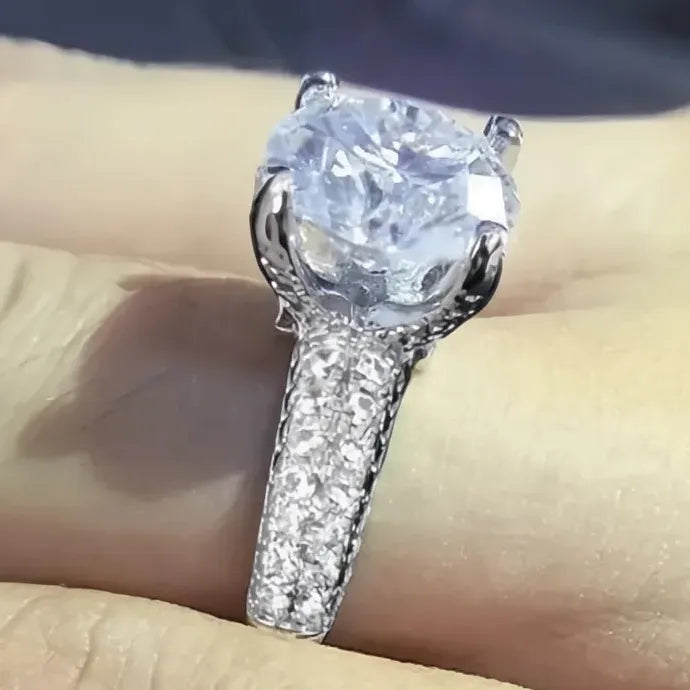 4 Claw Cubic Zirconia Geometric Brass Bridal Wedding Eternity Ring