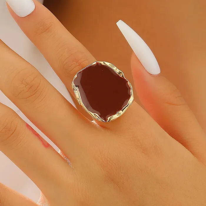 Vintage Coffee Irregular Geometric Stud Earrings and Rings Set Fashion Jewelry