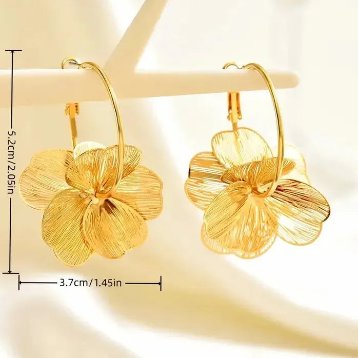Gold Double-Layer Hollow Flower Hoop Earrings for Women Vintage Jewelry Gift