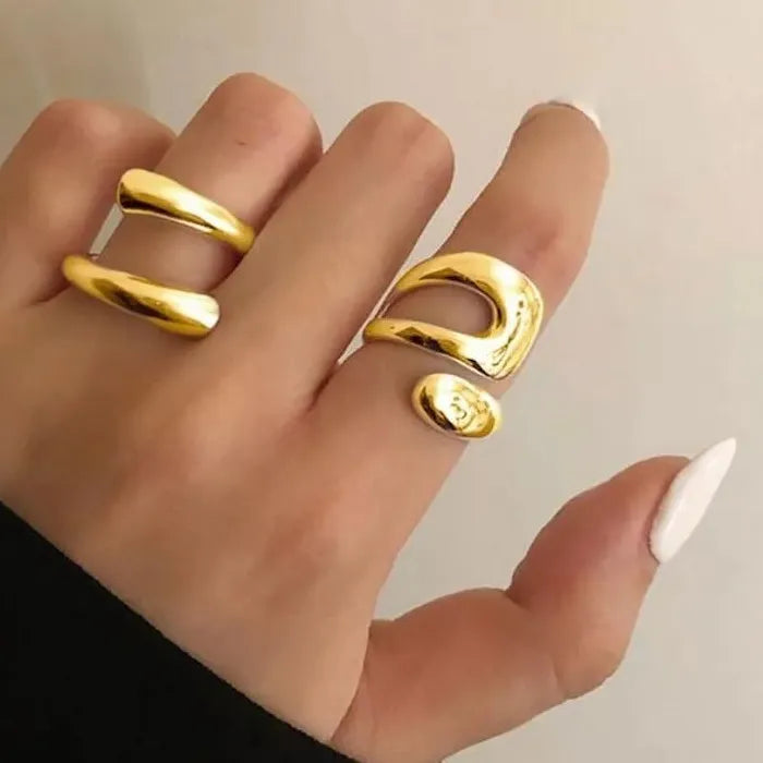 5Pcs Adjustable Vintage Gold Chain Pattern Fashion Rings for Women