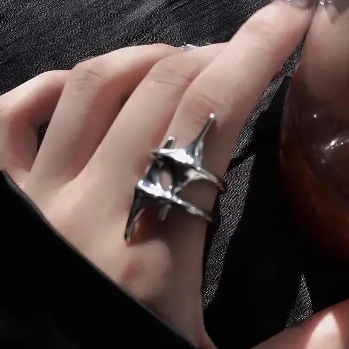 Adjustable Punk Gothic Star Ring Double Cross for Women Men Y2K Party Jewelry