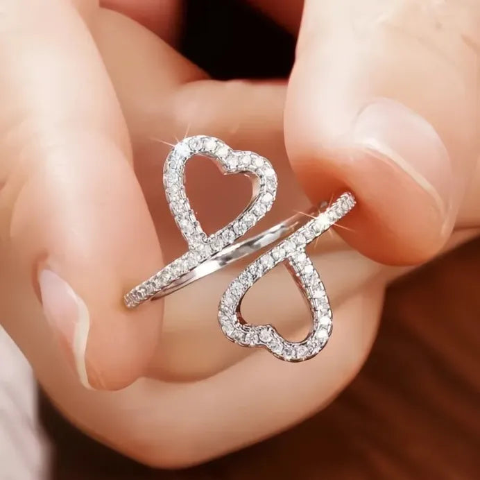 Double Heart Cubic Zirconia Wedding Ring for Women Elegant Party Jewelry