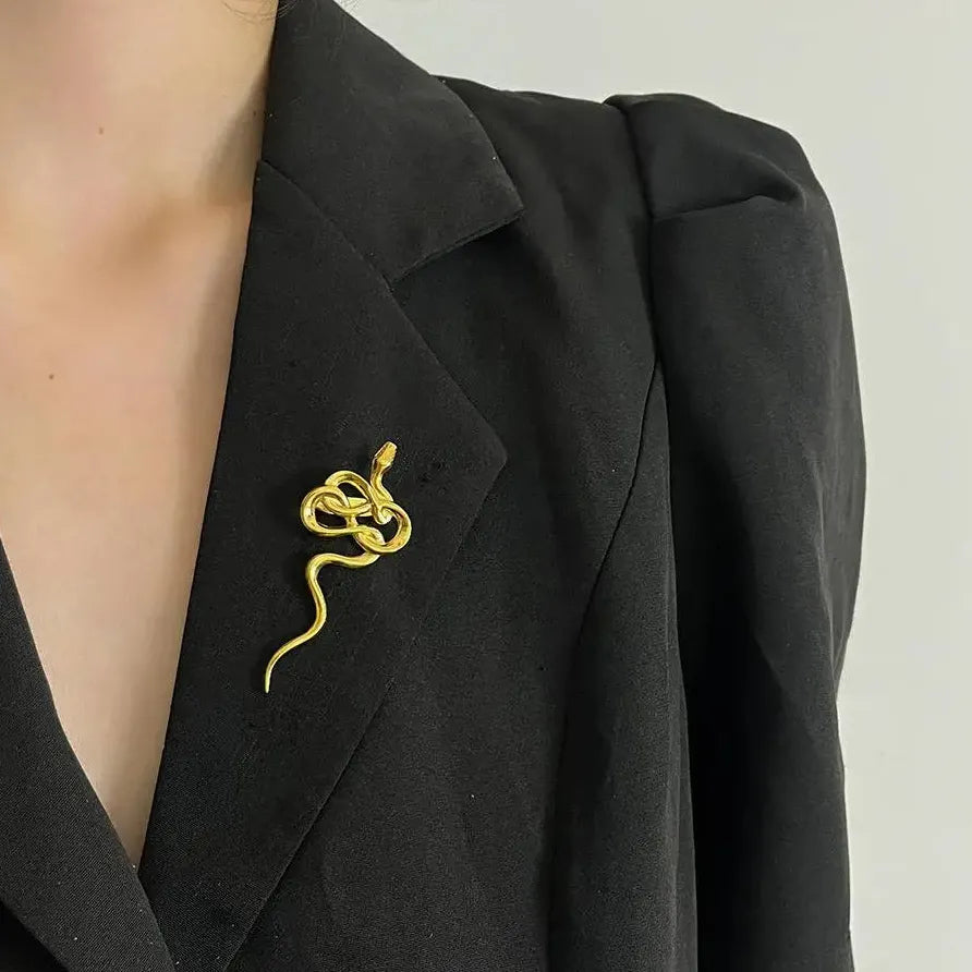 Copper Snake Brooch Pin for Women Men Punk Fashion Party Jewelry