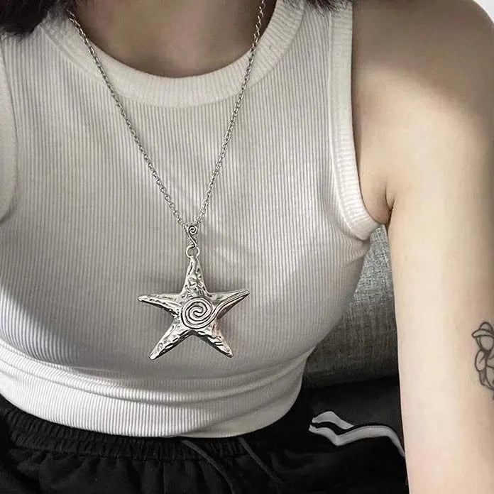 Simple Metal Star Pendant Necklace Unisex Punk Hip Hop Y2K Jewelry Accessory